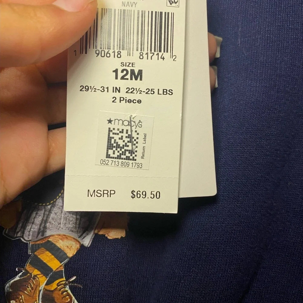 NWT Polo Ralph Lauren Baby Girls Polo Bear Long Sleeve Fleece Dress‎ & Bloomers